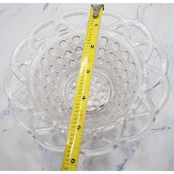 Vintage Imperial Clear Glass Button Open Lace Candy Bowl - Picture 9 of 11